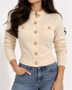 Cardigan Tricoté Manches Longues Boutonné