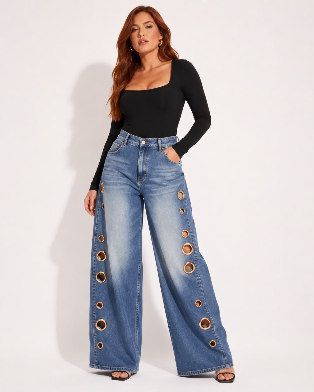 Jean Droit Taille Haute Anneau Métallique