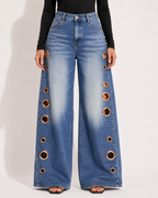 Jean Droit Taille Haute Anneau Métallique