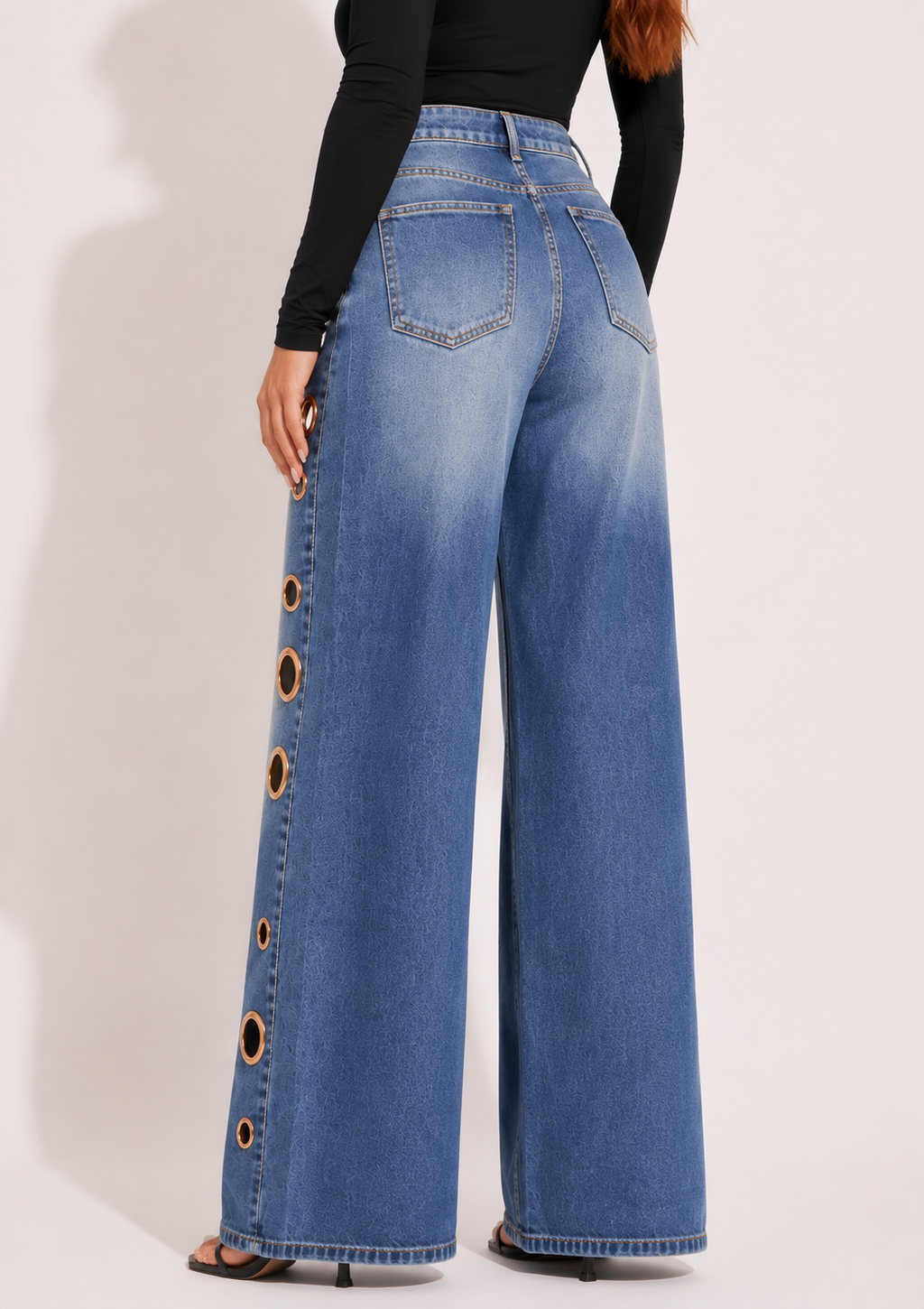 Jean Droit Taille Haute Anneau Métallique