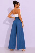 Pantalon Taille Haute Jambes Larges Chic Élégant