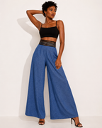Pantalon Taille Haute Jambes Larges Chic Élégant