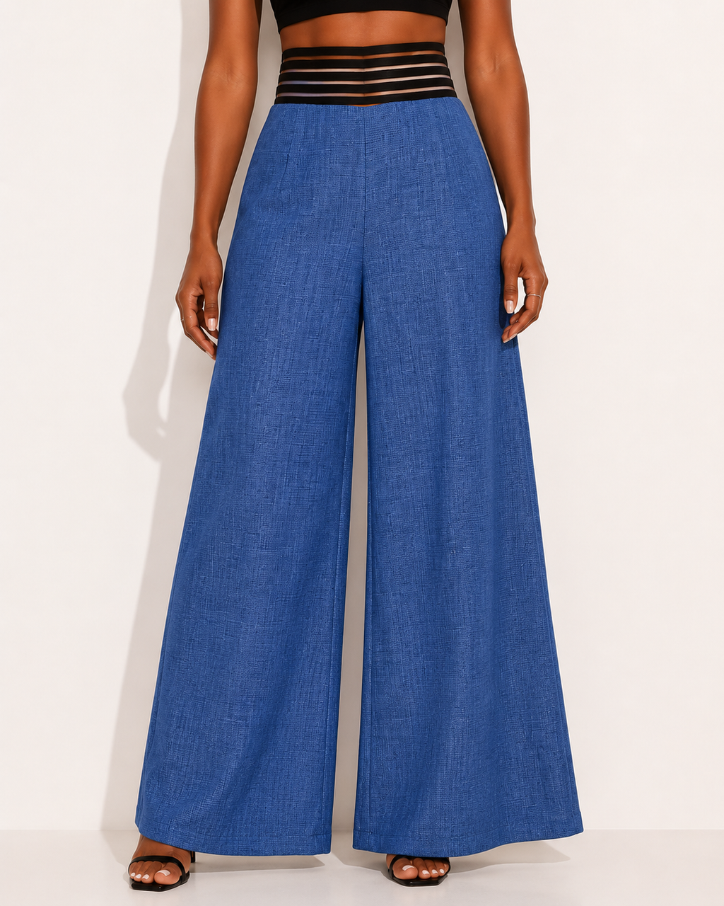 Pantalon Taille Haute Jambes Larges Chic Élégant