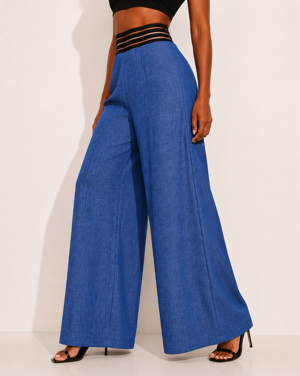 Pantalon Taille Haute Jambes Larges Chic Élégant