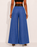 Pantalon Taille Haute Jambes Larges Chic Élégant