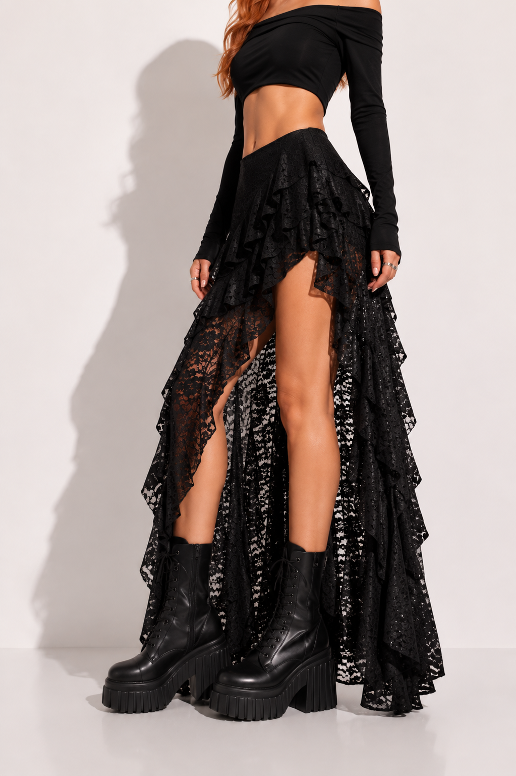 Jupe Longue Gothique Dentelle Streetwear