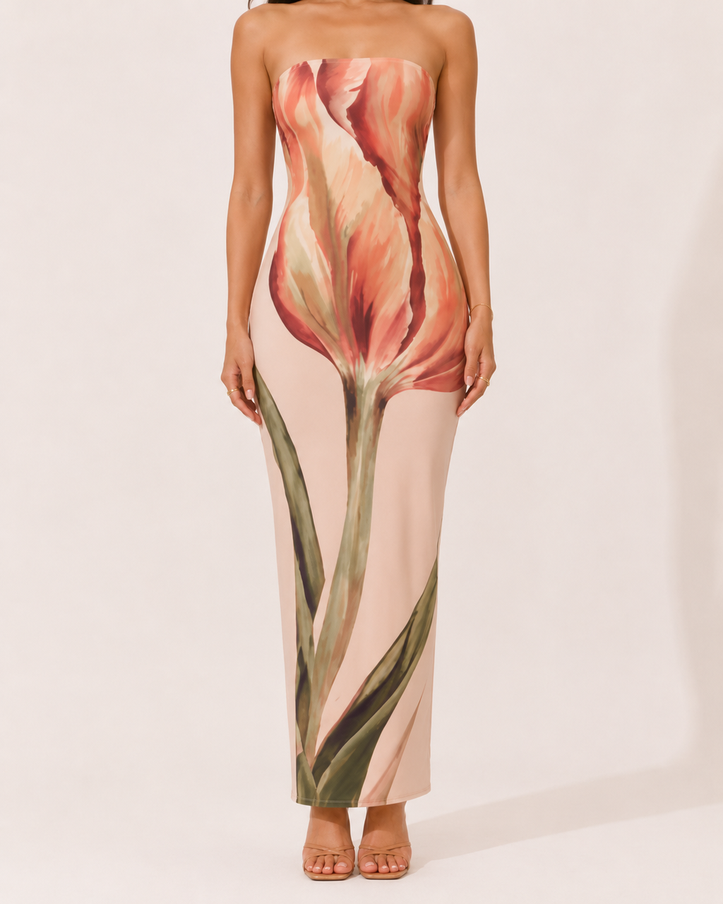 Robe Longue Imprimée Sans Bretelles Dos Nu