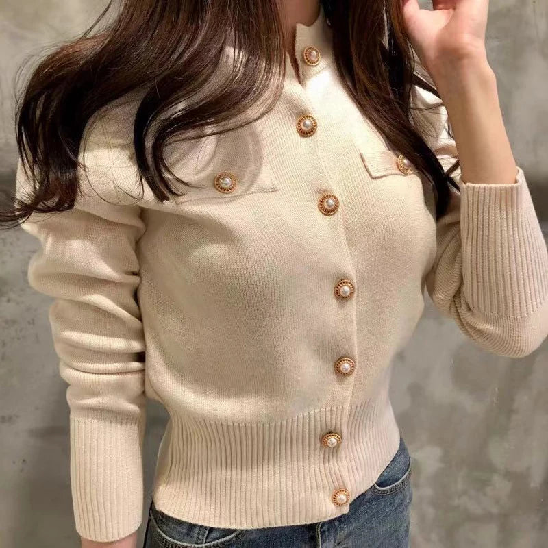 Cardigan Tricoté Manches Longues Boutonné