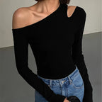 T-Shirt Manches Longues Épaule Dénudée Crop