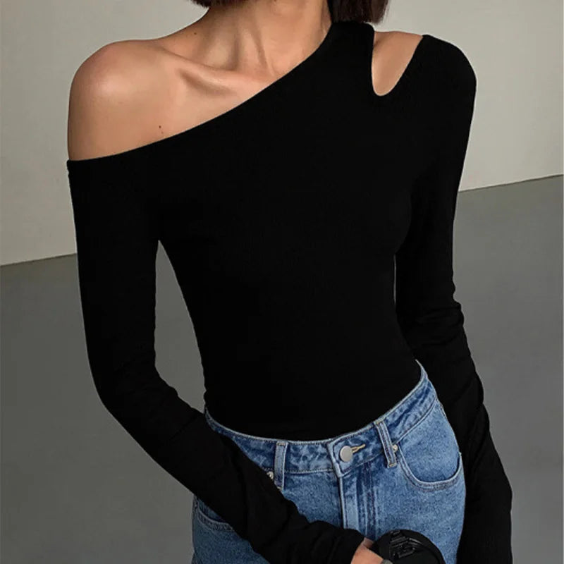 T-Shirt Manches Longues Épaule Dénudée Crop