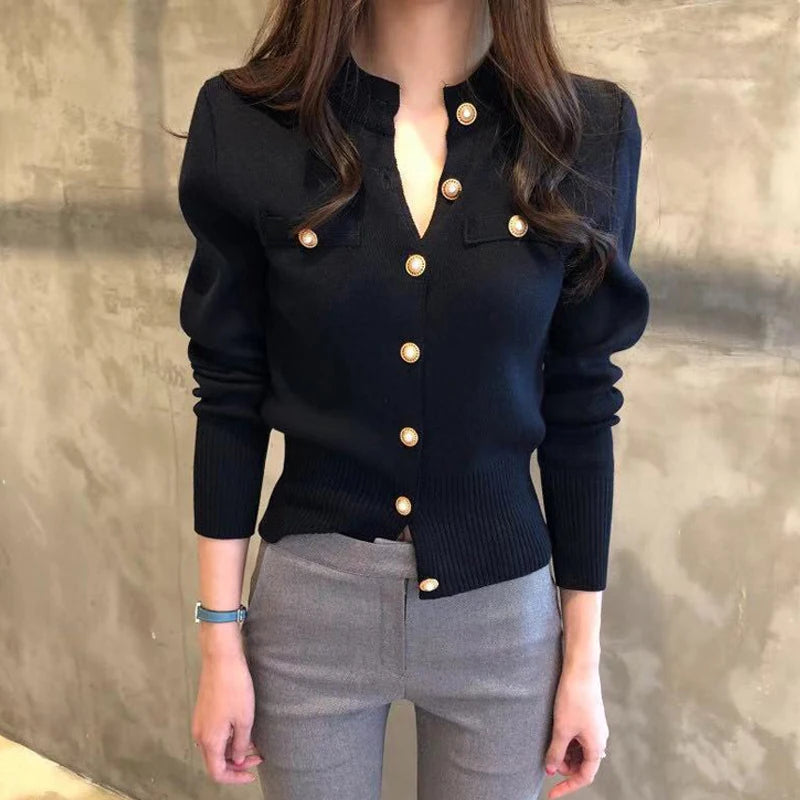 Cardigan Tricoté Manches Longues Boutonné