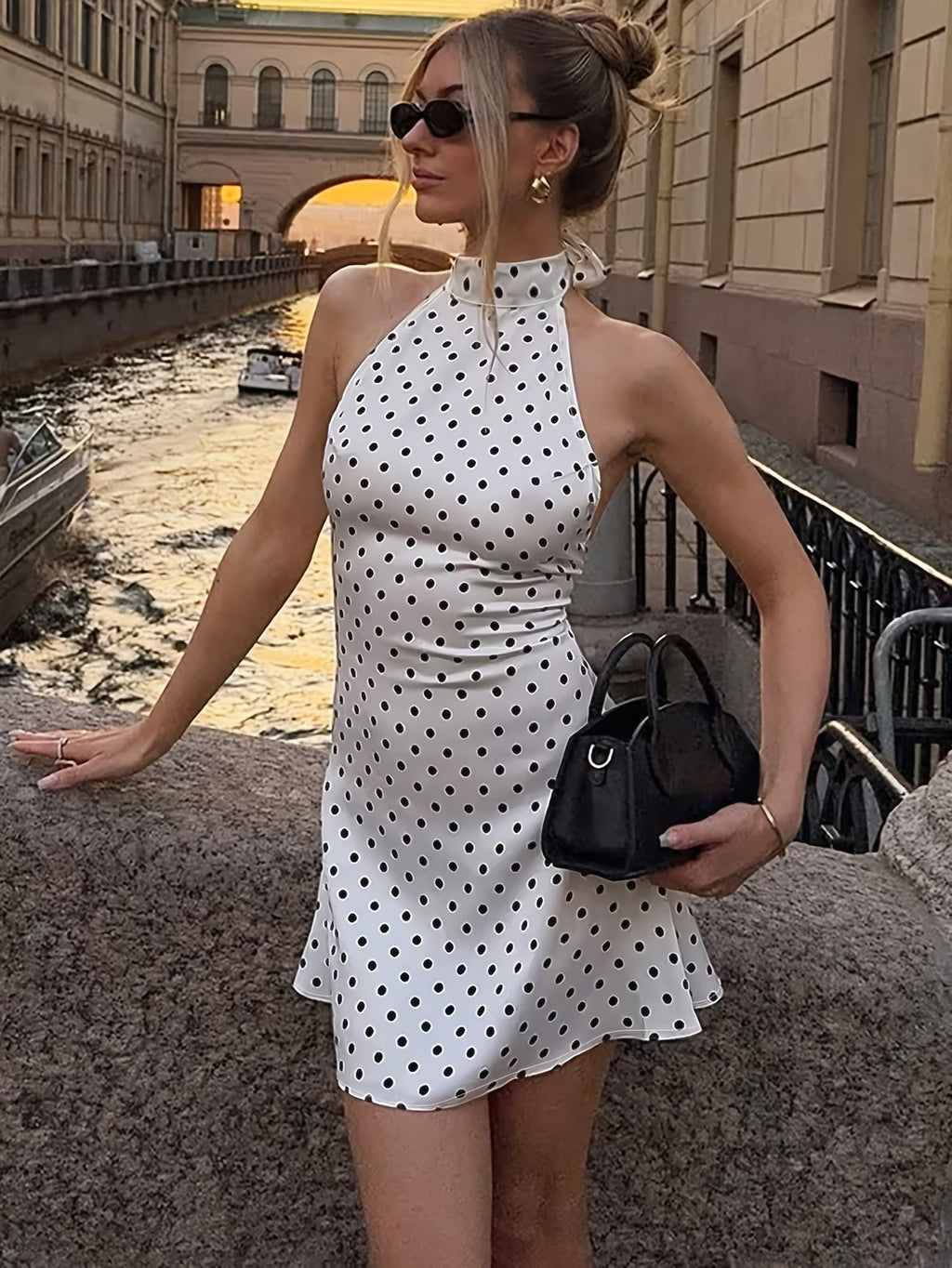 Robe Halter Imprimée à Pois