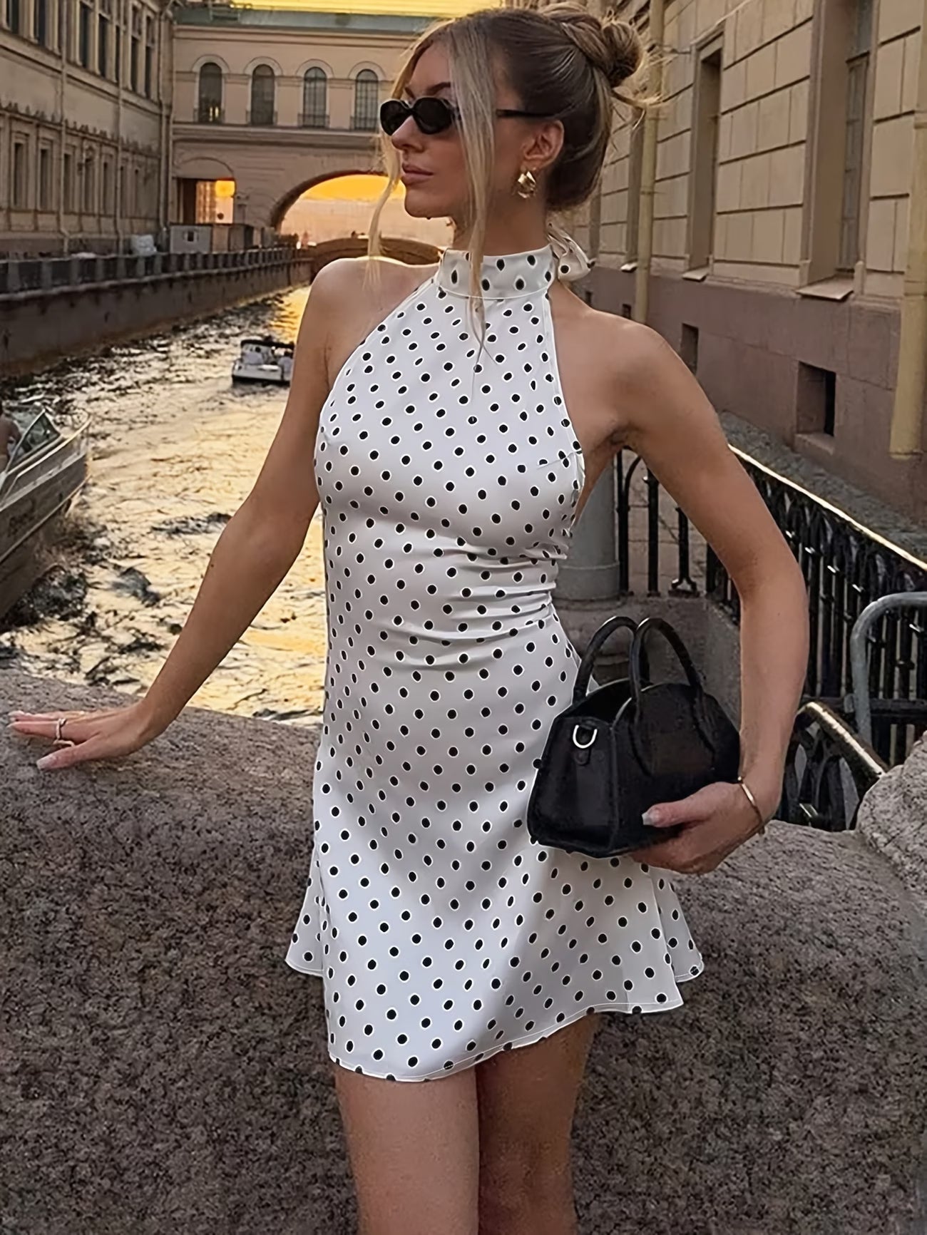 Robe Halter Imprimée à Pois