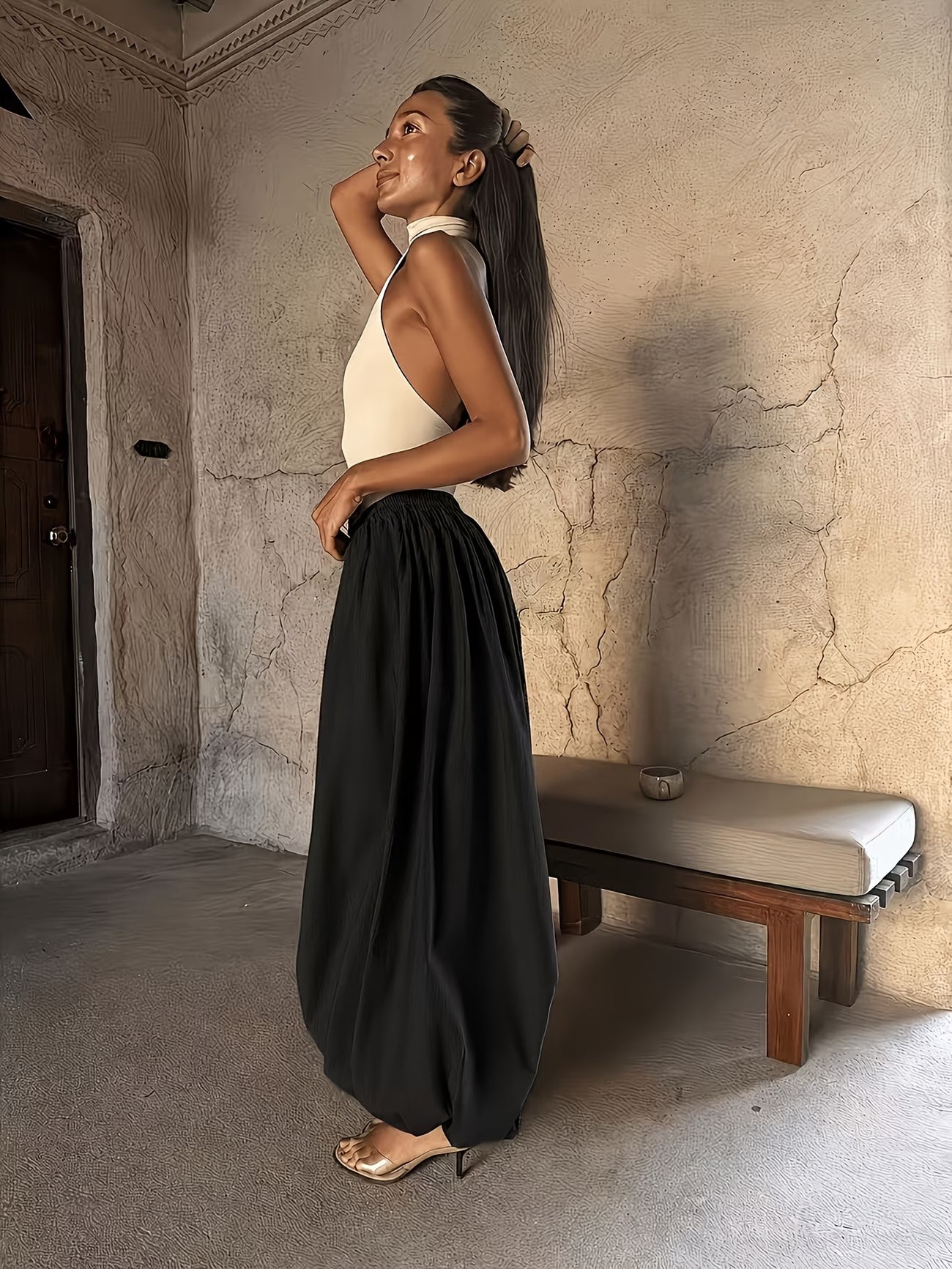 Pantalon Ample en Coton Style Lanterne