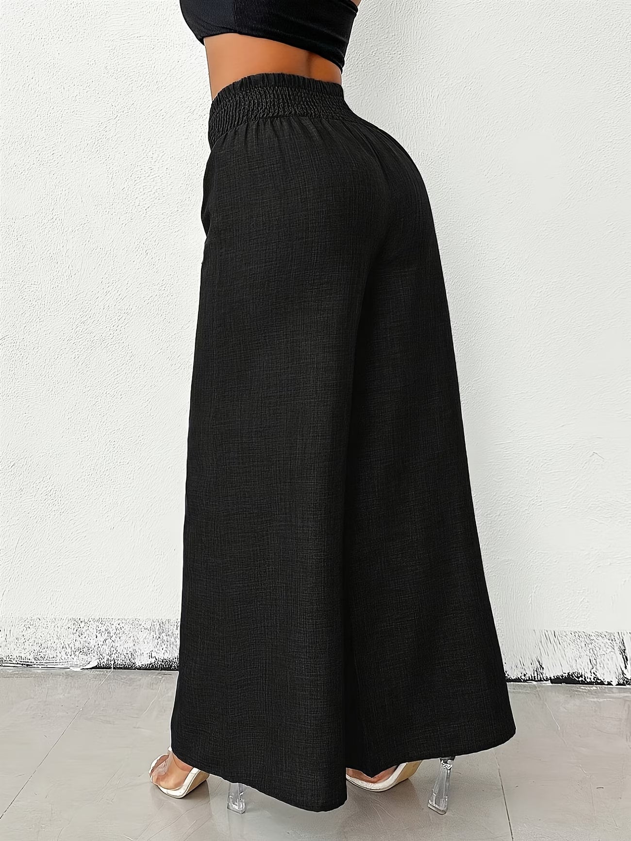 Pantalon Taille Haute Jambes Larges Chic Élégant